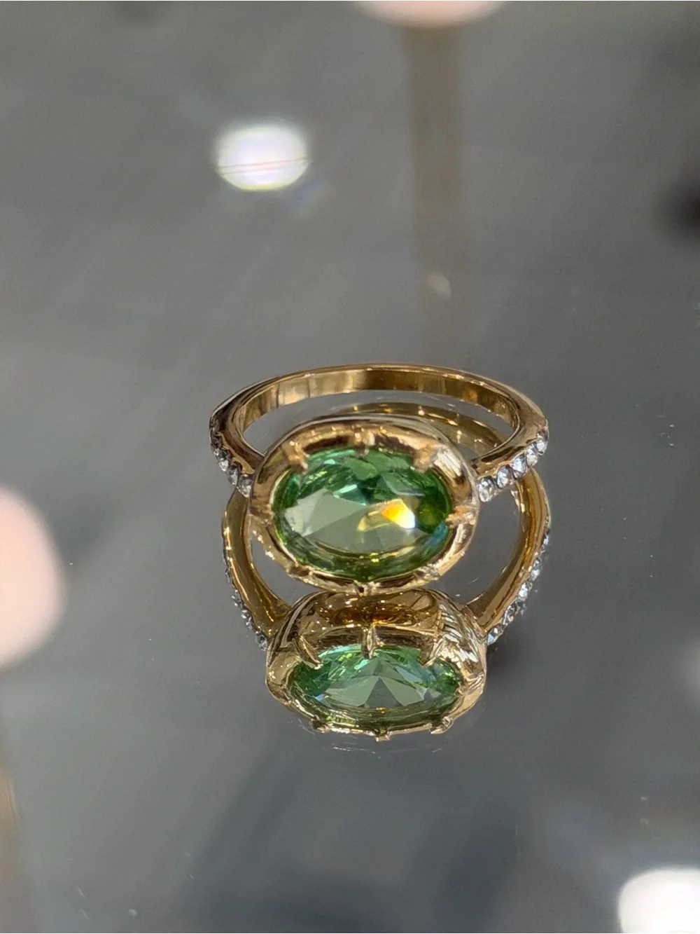 New Vintage-Inspired Oval Green Gemstone Eternity Ring Size 7